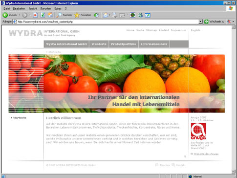 Screenshot der Startseite im Livebetrieb